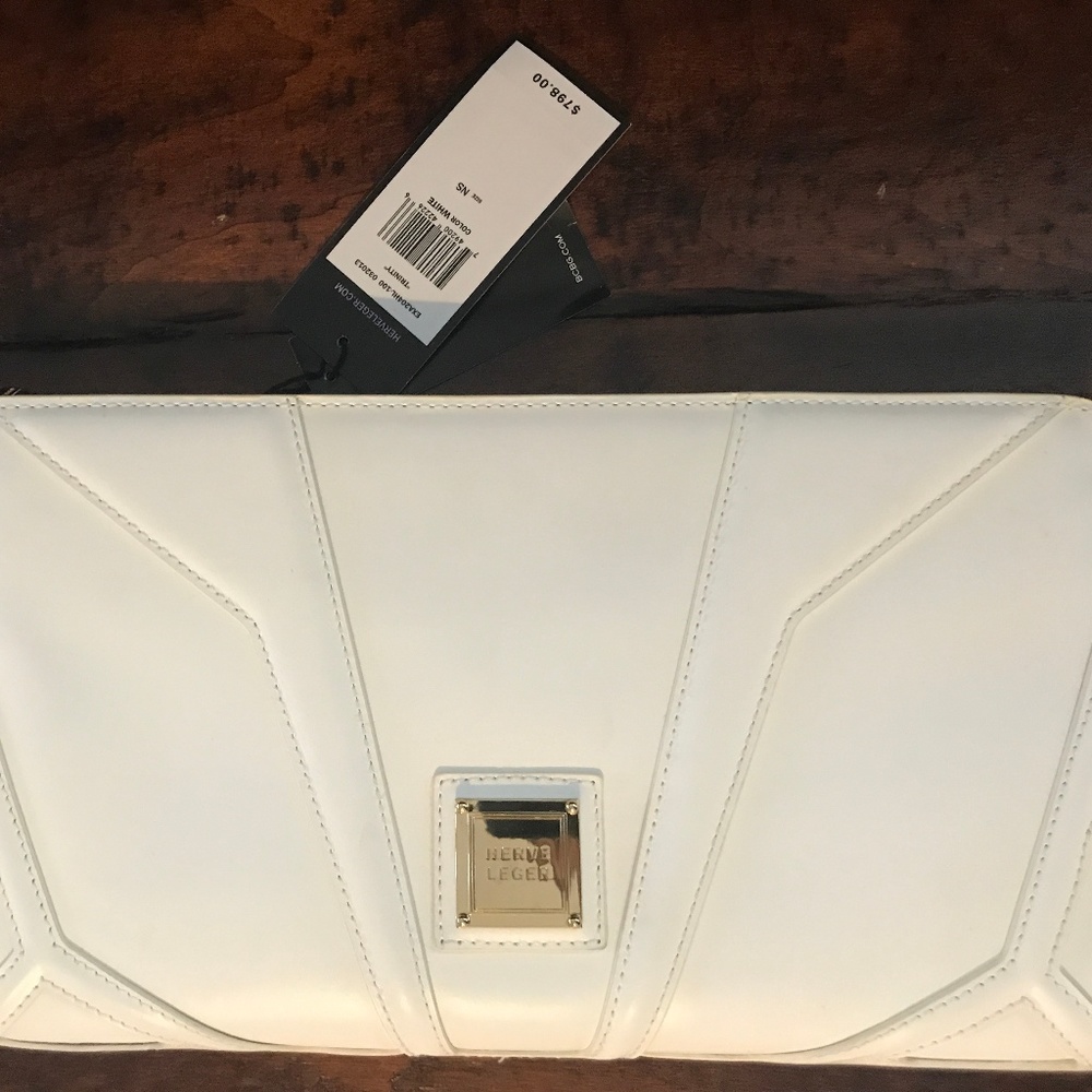 HERVE LEGER Geometric 3D clutch NWT White Leather